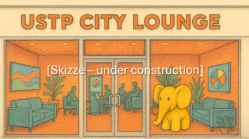 Skizze der USTP City Lounge in der St. Pöltener Innenstadt (mit KI erstellt)