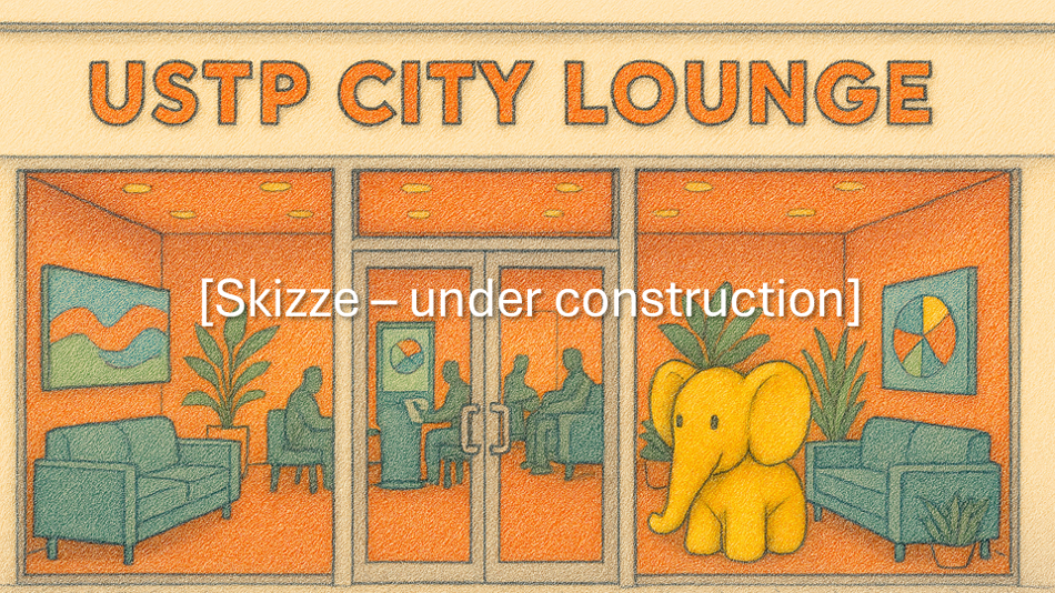 Skizze der USTP City Lounge in der St. Pöltener Innenstadt (mit KI erstellt)