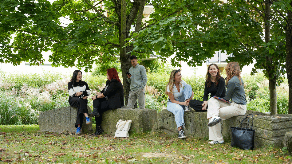 Eine Gruppe Studierender im Grünen am Campus Wieselburg