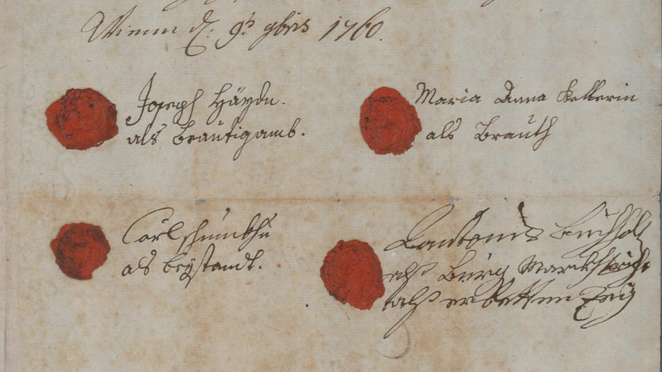 Joseph Haydn unterschreibt seinen Ehevertrag, 1769