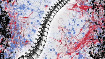 Wirbelsäule und Zellaufnahmen am Mikroskop