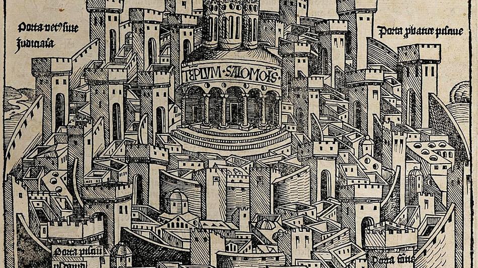 Historische Darstellung der Stadt Jerusalem, aus der Schedelschen Weltchronik von 1493