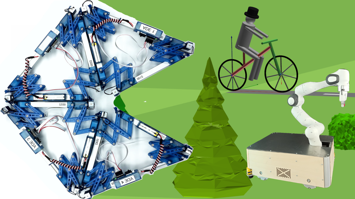 Darstellung der Station zu programmierbarer Materie, KI-Simulation und Bike-Challeng