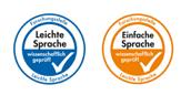 Die zwei Bilder zeigen die Logos „Leichte Sprache“ und „Einfache Sprache“ der Forschungsstelle Leichte Sprache der Universität Hildesheim.
