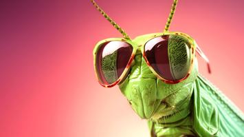 KI-generiertes Bild von einer Heuschrecke mit Sonnenbrille auf