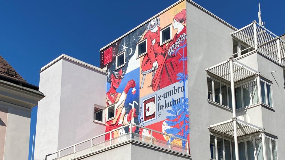 Eines der Murals am Campus der KU Linz.