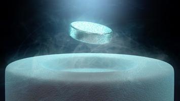 Magnet hovers over superconductor