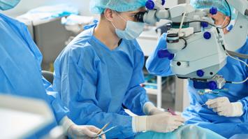 Portrait of medical worker on eye microsurgery in the hospital