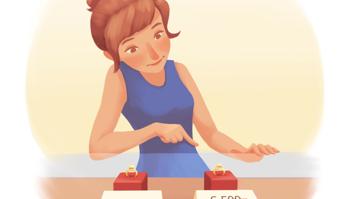 Frau sucht aus Ringen mit verschiedenen Preisen aus