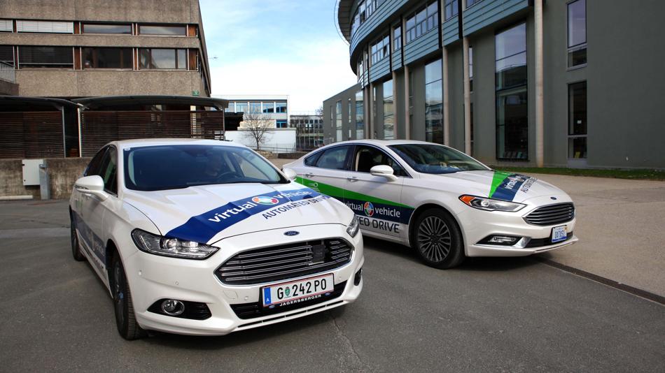 VIRTUAL VEHICLE Automated Drive Demonstratoren bei Testfahrten am Campus der TU Graz