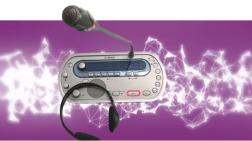 Grafik Aufnahmegerät, Mikrofon und Kopfhörer