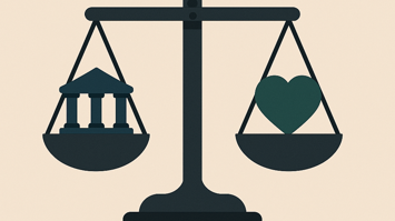 Waage ausggeglichen zwischen Herz und Recht