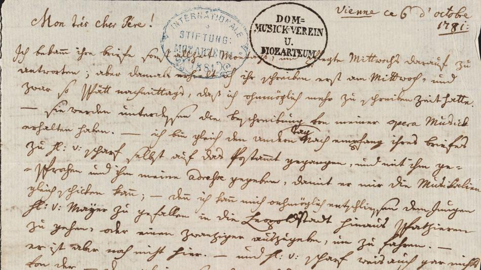 W. A. Mozart, Brief an seinen Vater, Wien, 6. Oktober 1781