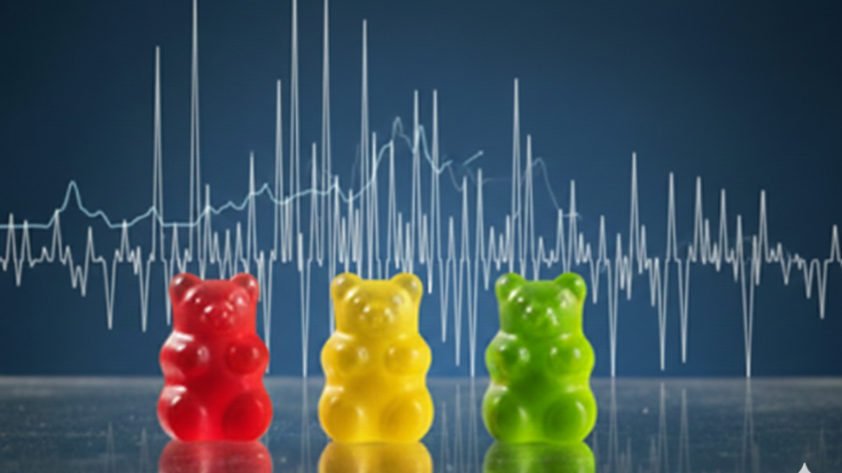 Ein Bild von Gummibären vor einem Graphen.