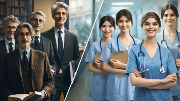 KI-generiertes Bild von Lehrpersonen und Pflegekräften