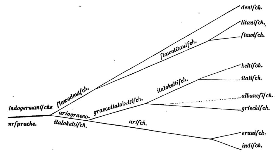 Stammbaum der indogermanischen Sprachfamilie von August Schleicher, 1861