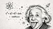 Einstein making a funny face and a formula
