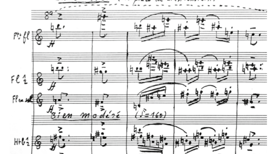 Les Orioles (Schwarzkehltrupial). Aus dem Widmungsblatt Messiaens für das Haus von Gaye und Karl Anton Rickenbacher in Montreux