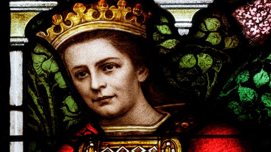 Linz Mariendom, Kaiserfenster, hl. Elisabeth, ausgeführt von der Tiroler Glasmalereianstalt, Innsbruck, 1911-1914