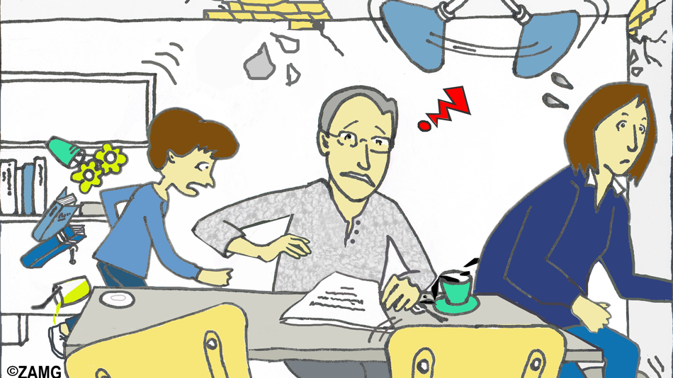 Grafik: Panik bei Erdbeben in einem Raum