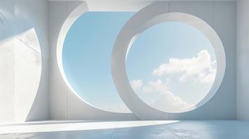 Kunstwerk mit Wolken vor runden Fenstern