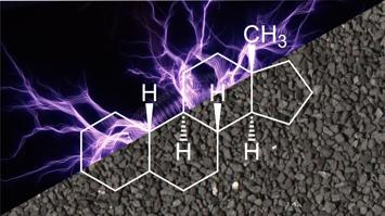 Chemische Formel und lila Blitze