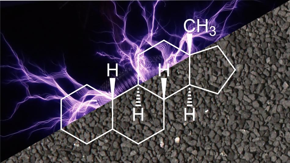 Chemische Formel und lila Blitze