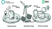 Photobiokatalyse und Bioelektrokatalyse: Umwandlung eines Substrats zu einem Produkt mithilfe von Licht bzw. Elektronen, angetrieben durch erneuerbare Energie.