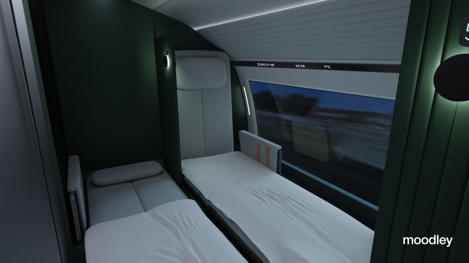 Zwei nebeneinander liegende Schlafplätze in einem Nachtzug