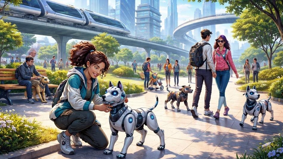 Zukunfts-Spaziergang mit Roboterhund? (KI-generiertes Bild)