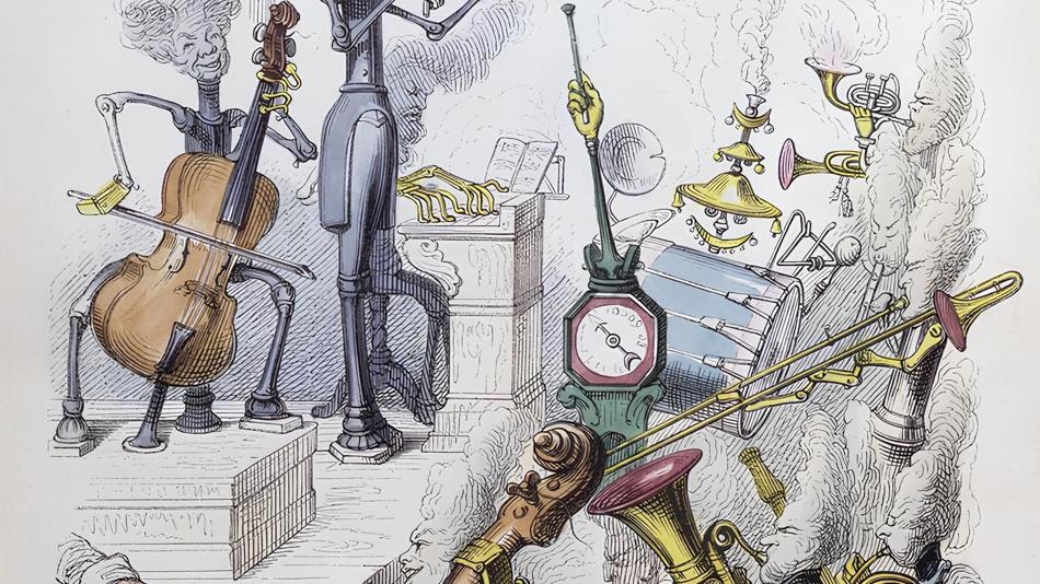 „Das Dampfkonzert“: eine Karikatur der modernen Musik aus „Un Autre Monde“, 1844