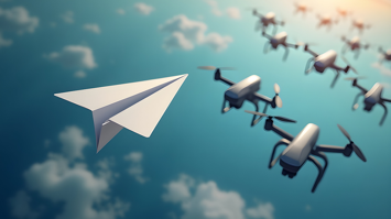 Illustration von Papierflieger und Drohen