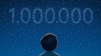 Kind schaut in Nachthimmel mit 1 Million