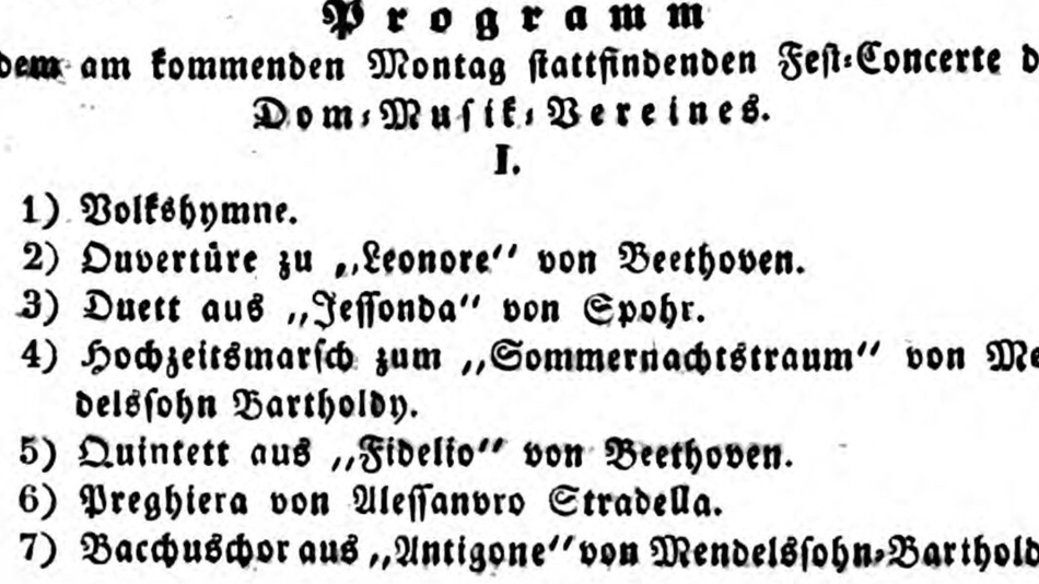 Ein historisches Programmblatt, welches ein Stück Alessandro Stradellas "Preghiera" beinhaltet.