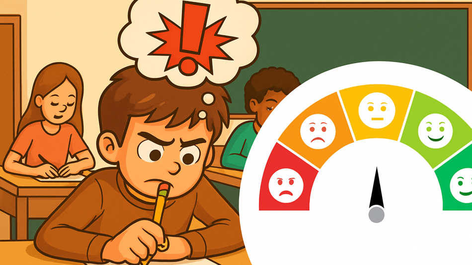 Zeichnung von Schüler:innen bei einer Prüfung