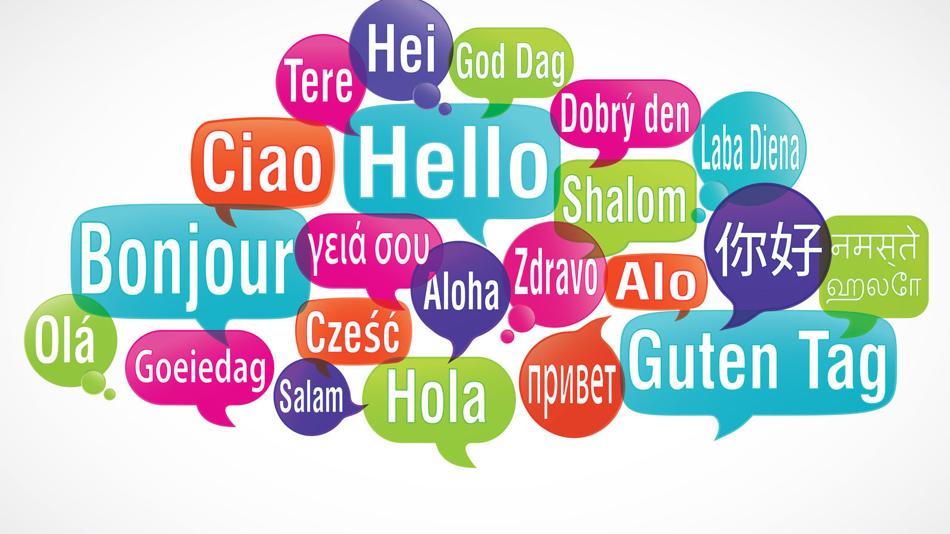Grafische Darstellung von Begrüßungen in verschiedenen Sprachen